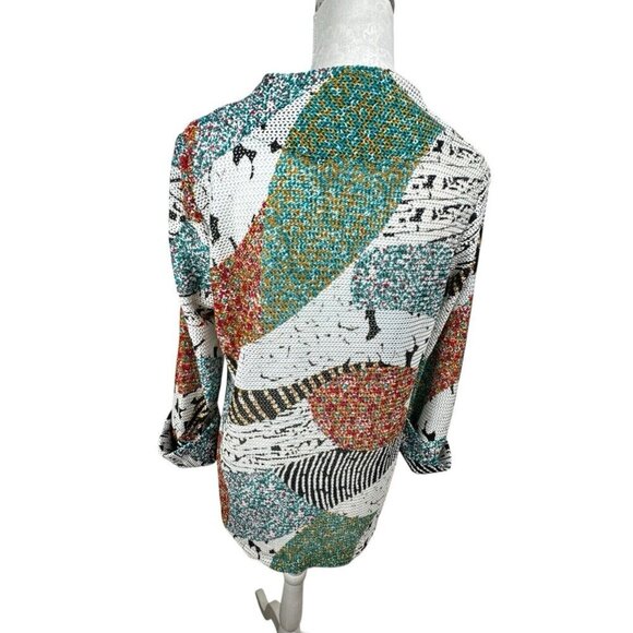 IC by Connie K Women's S Asymmetric Hem Blazer Jacket Multi Geometric EUC - Picture 2 of 14